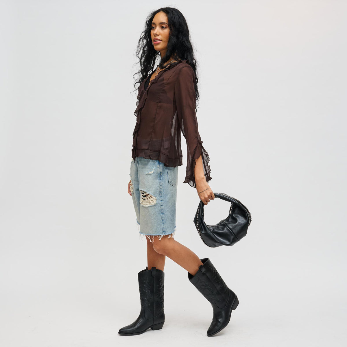 Woman wearing Black Urban Expressions Porsha Clutch 840611199256 View 4 | Black