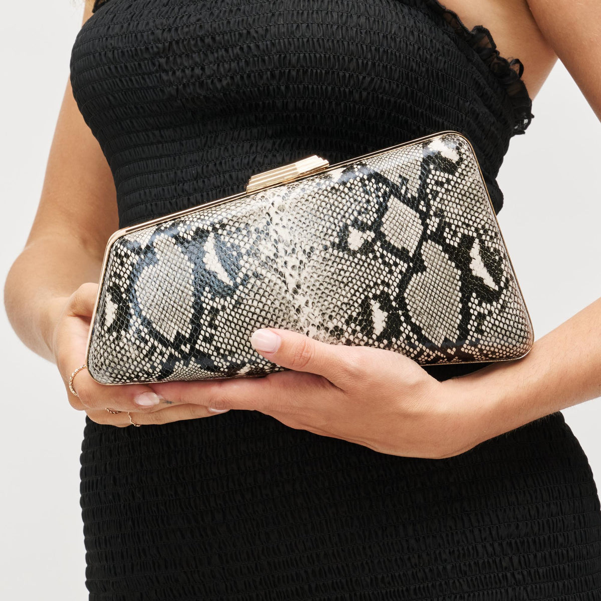 Woman wearing Multi Urban Expressions Irene - Snake Asymmetrical Evening Bag 840611198587 View 4 | Multi