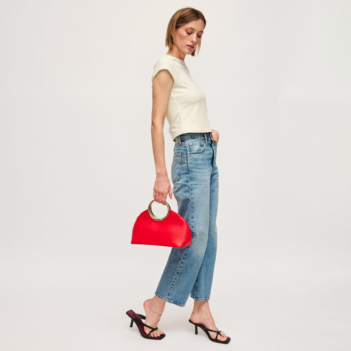 Woman wearing Red Urban Expressions Belinda Evening Bag 840611153173 View 3 | Red