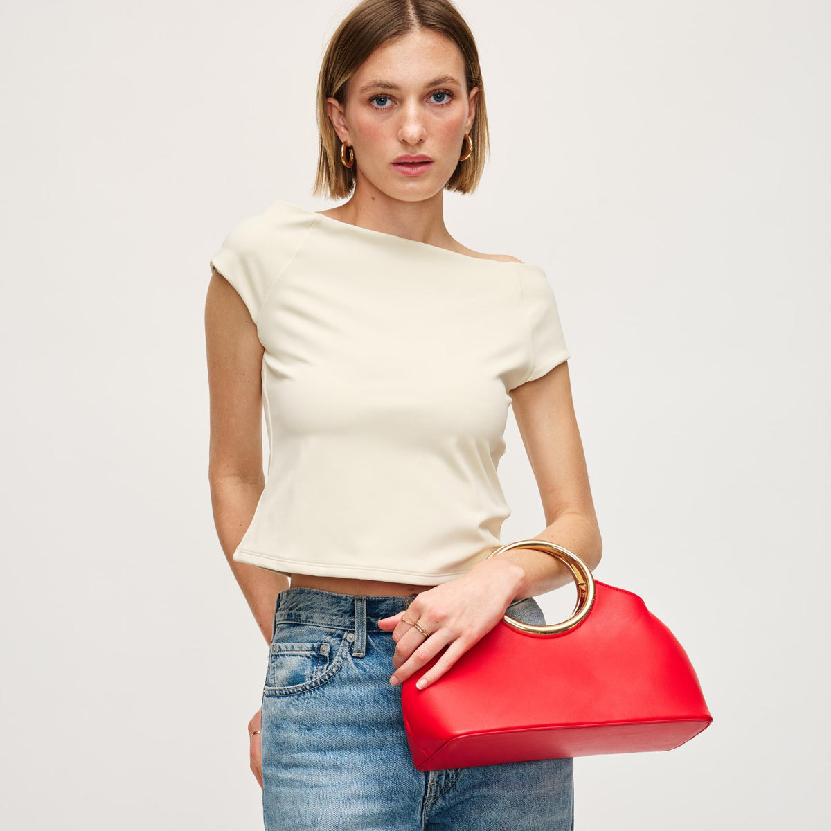 Woman wearing Red Urban Expressions Belinda Evening Bag 840611153173 View 2 | Red