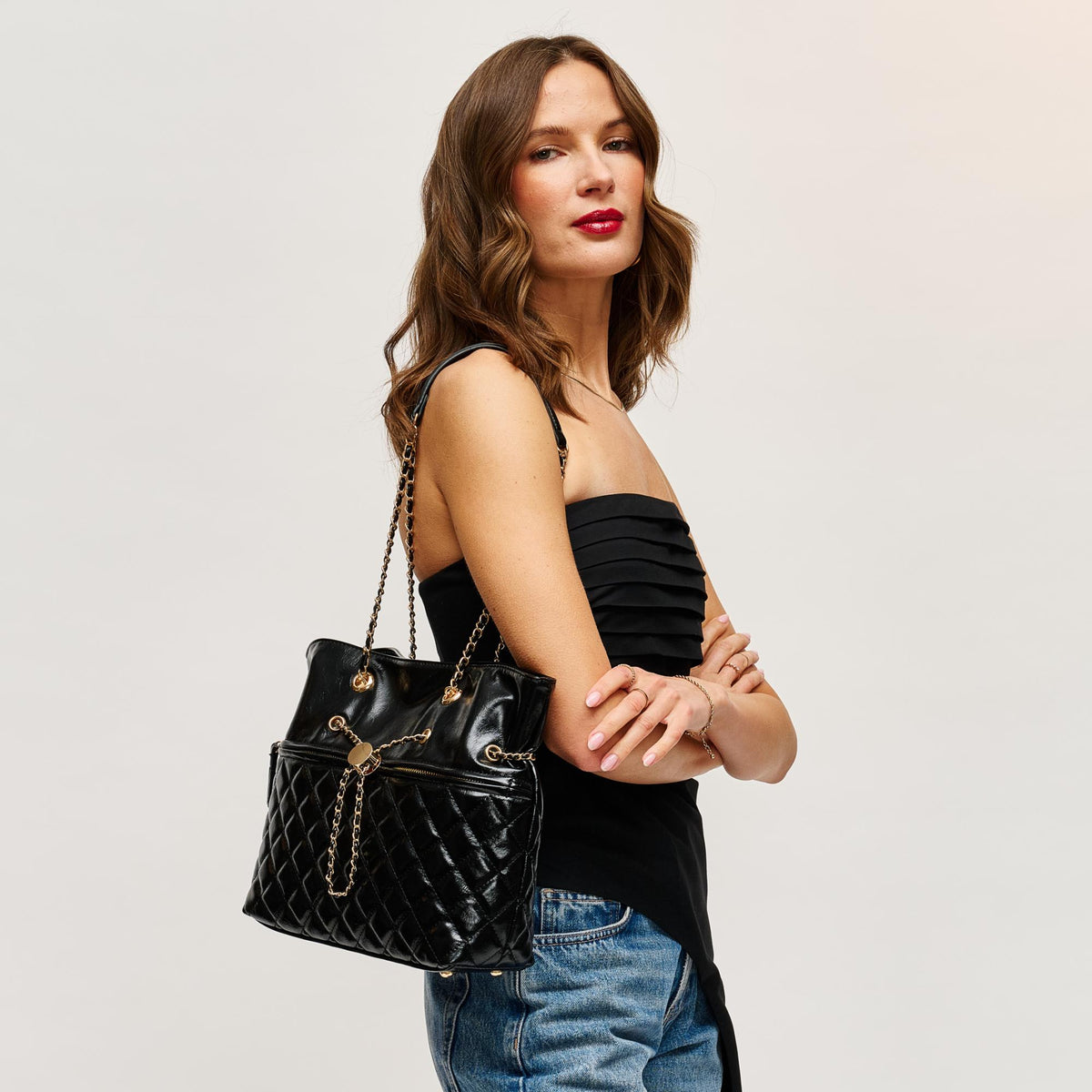 Woman wearing Black Urban Expressions Alice Tote 840504205521 View 1 | Black