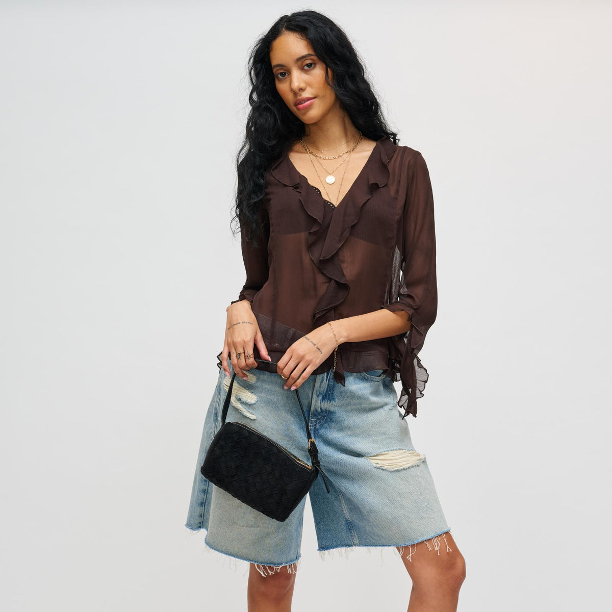 Woman wearing Black Urban Expressions Rose Shoulder Bag 840611199379 View 2 | Black