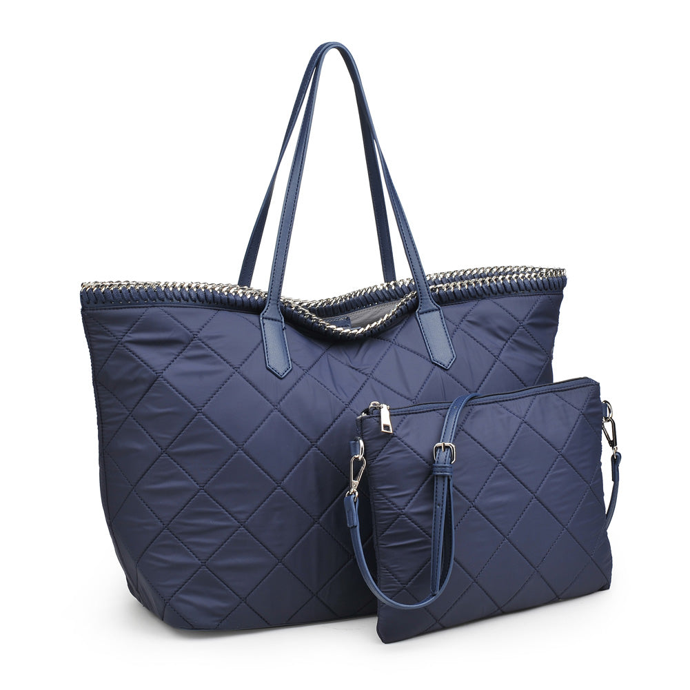 Woman wearing Navy Urban Expressions Rush Tote 840611156549 View 2 | Navy