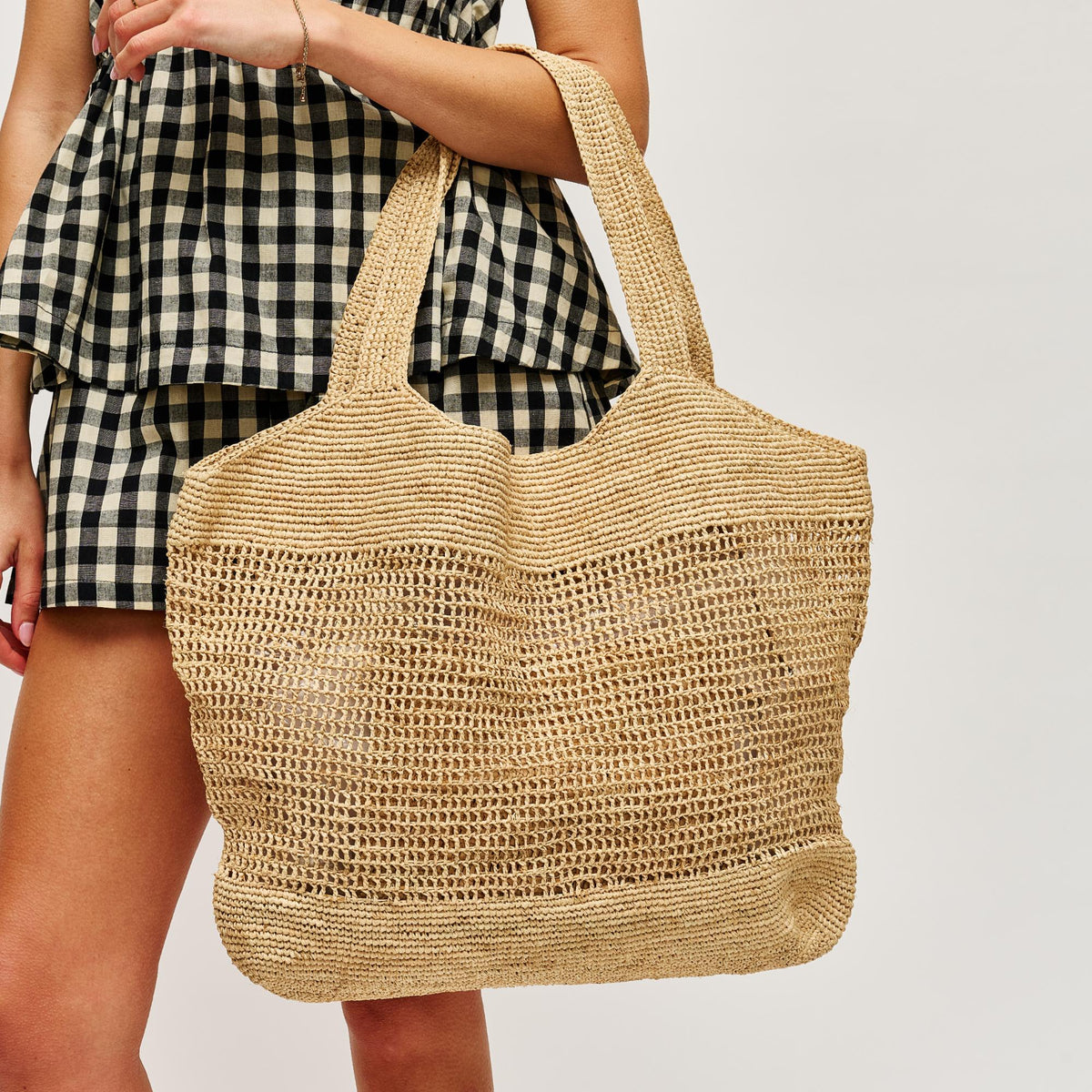 Woman wearing Natural Urban Expressions Honey Tote 840504204425 View 2 | Natural