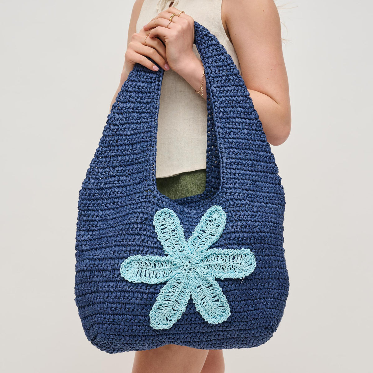 Woman wearing Navy Urban Expressions Crystal Hobo 840611153012 View 4 | Navy