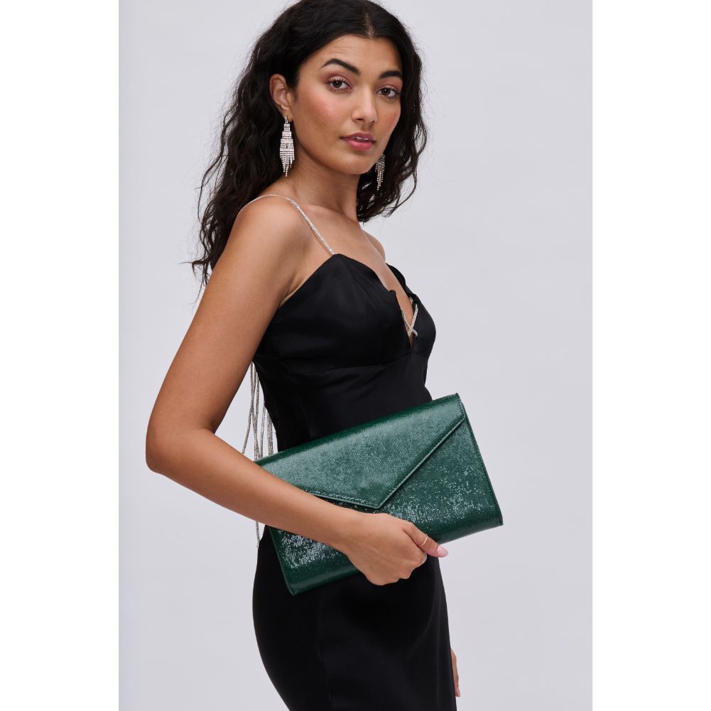 Woman wearing Hunter Green Urban Expressions Riva Clutch 840611114570 View 2 | Hunter Green
