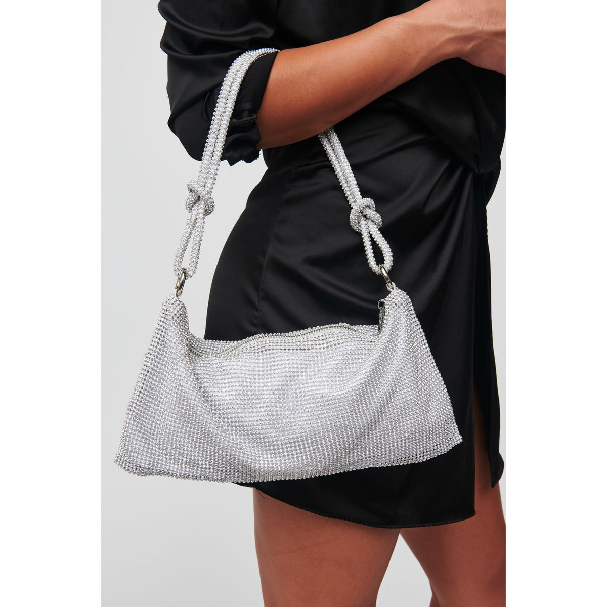 Woman wearing Silver Urban Expressions Paris Evening Bag 818209014434 View 1 | Silver