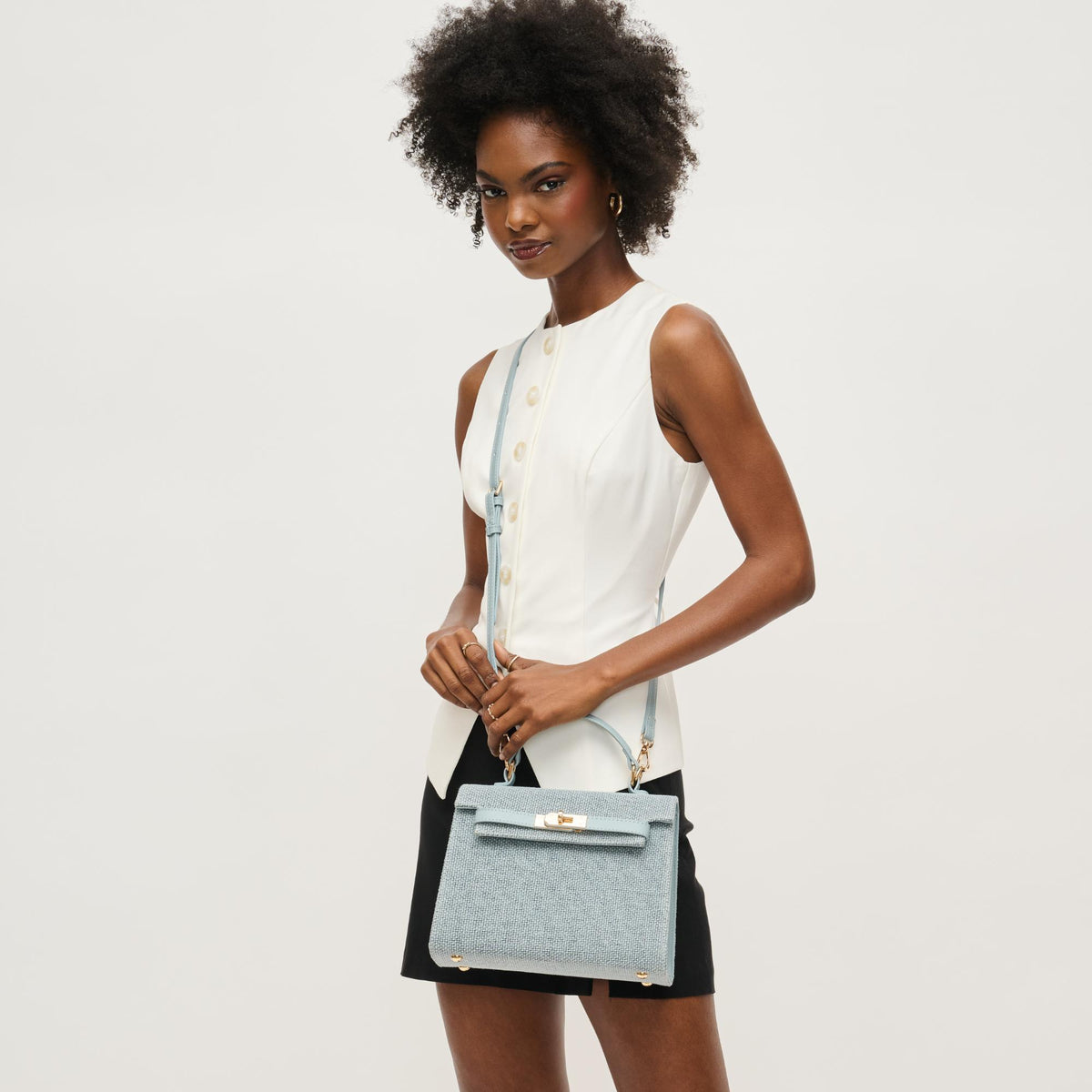Woman wearing Denim Urban Expressions Adeline Crossbody 840611151094 View 1 | Denim