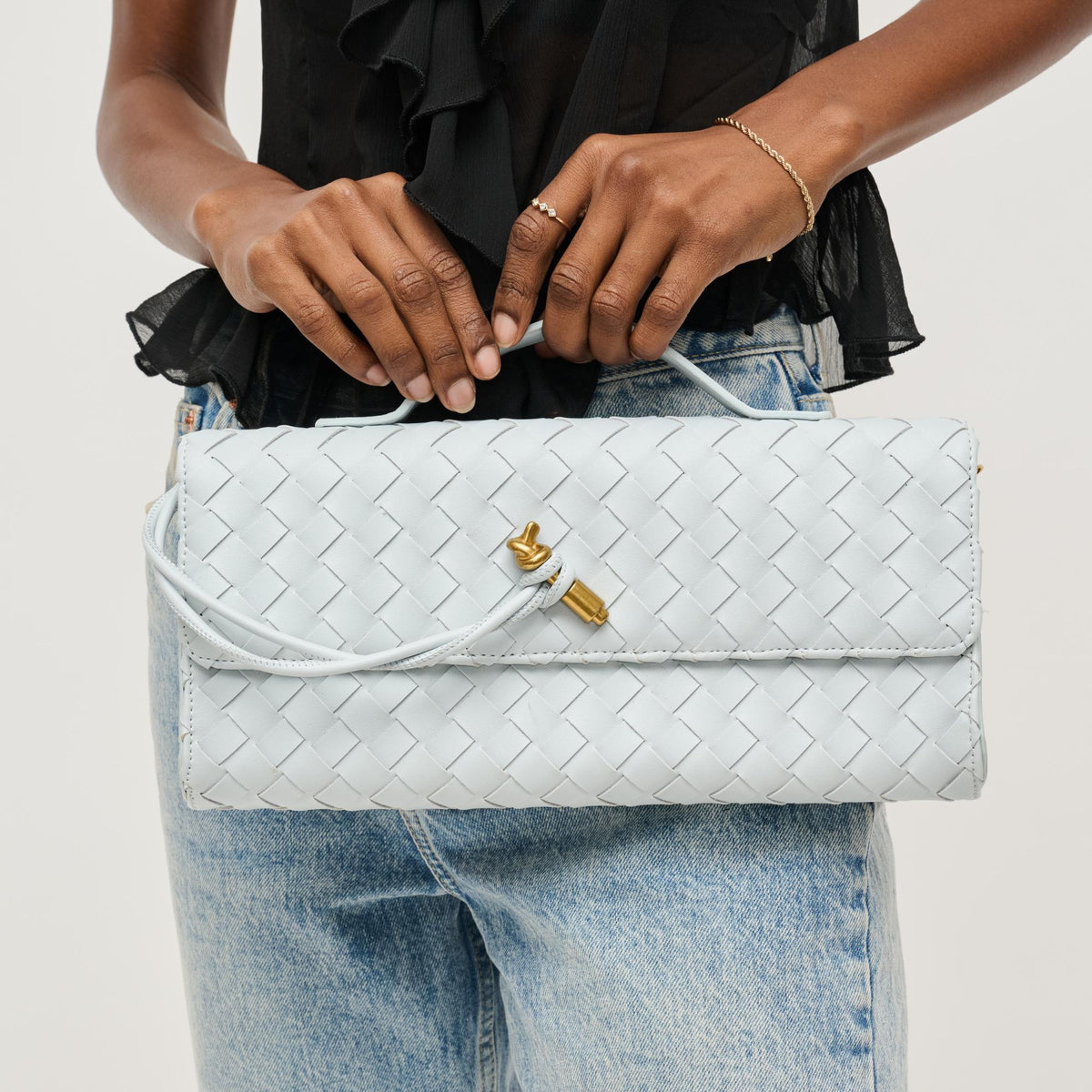 Woman wearing Ice Blue Urban Expressions Ada Crossbody 840611161475 View 1 | Ice Blue
