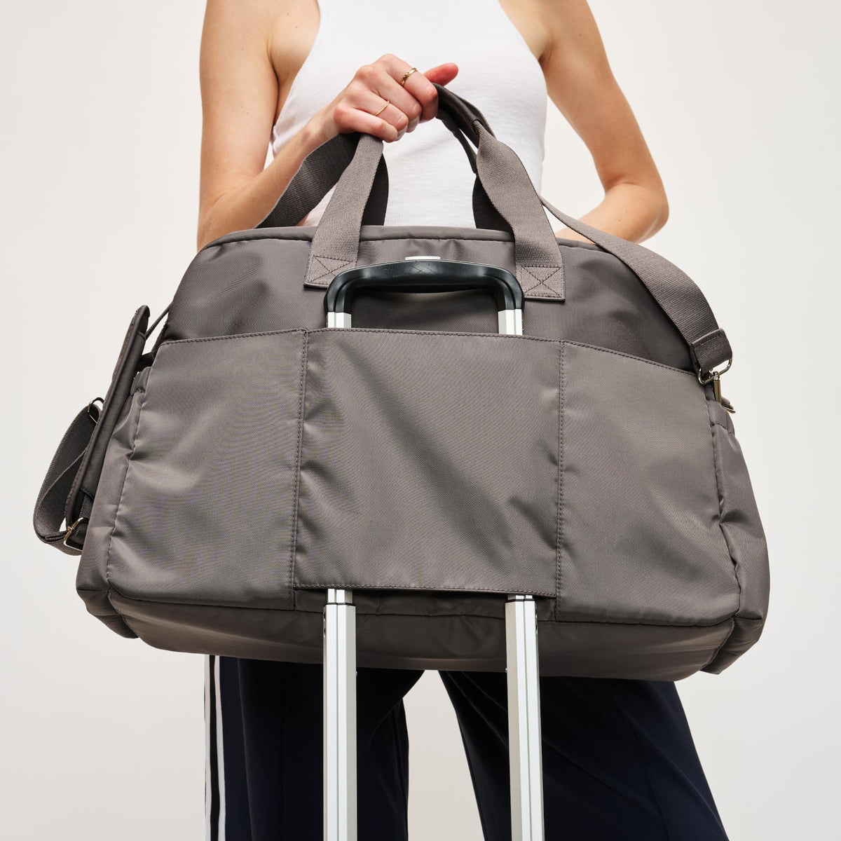 Woman wearing Grey Urban Expressions Navigator Weekender 840611145437 View 4 | Grey