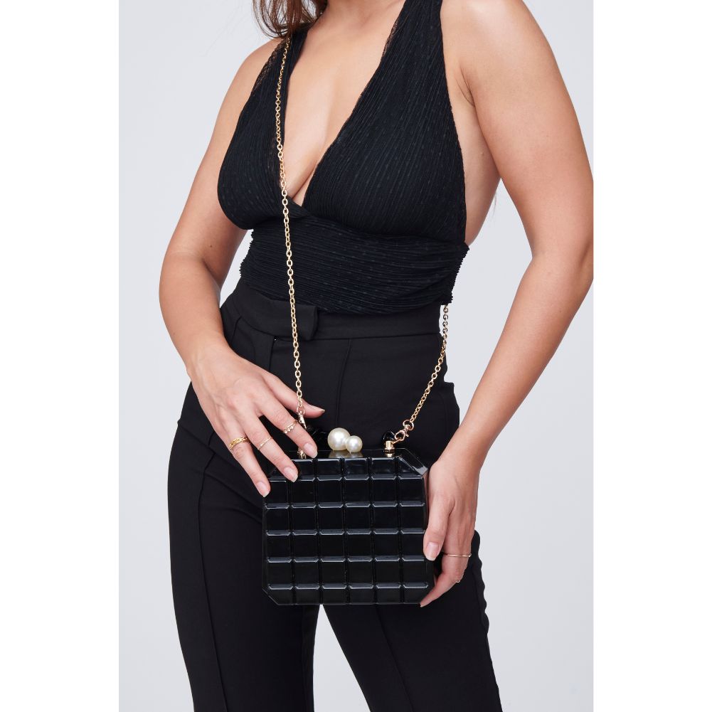 Woman wearing Black Urban Expressions Pearl Minaudiere 818209010542 View 1 | Black