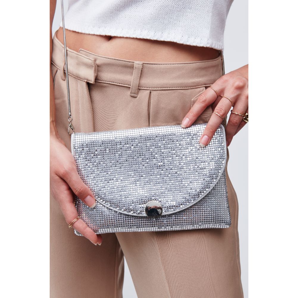 Woman wearing Silver Urban Expressions Febe Evening Bag 818209011389 View 1 | Silver