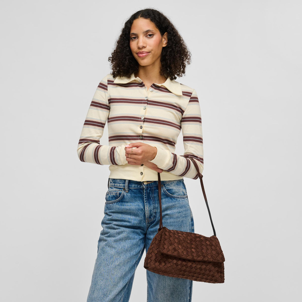 Woman wearing Chocolate Urban Expressions Salem Crossbody 840504214677 View 2 | Chocolate