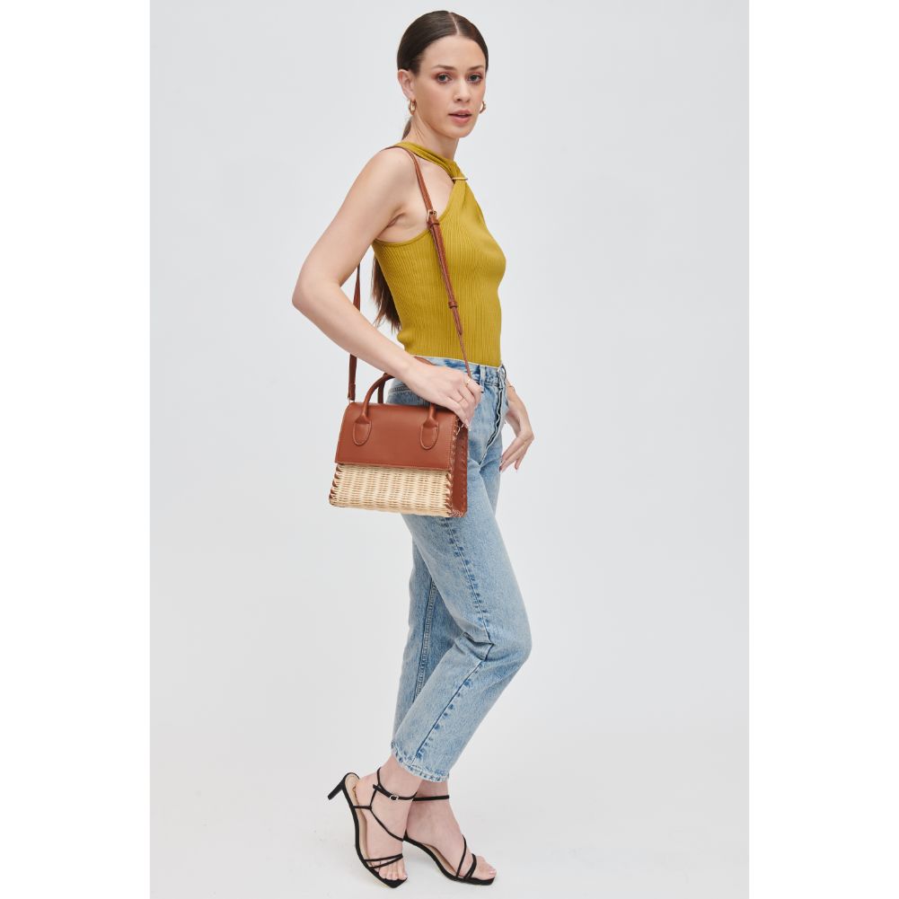 Woman wearing Cognac Urban Expressions Caspian Crossbody 840611106865 View 3 | Cognac