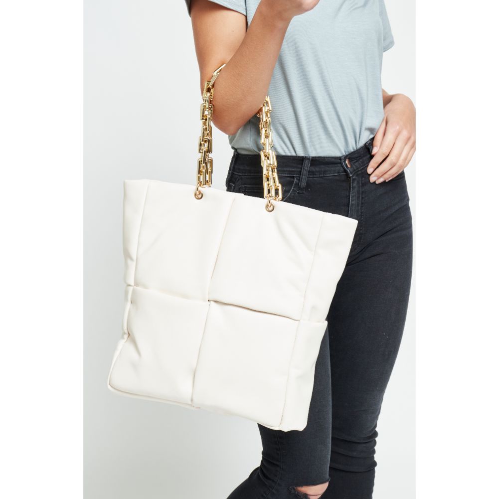 Woman wearing White Urban Expressions Zoe Tote 840611178589 View 1 | White