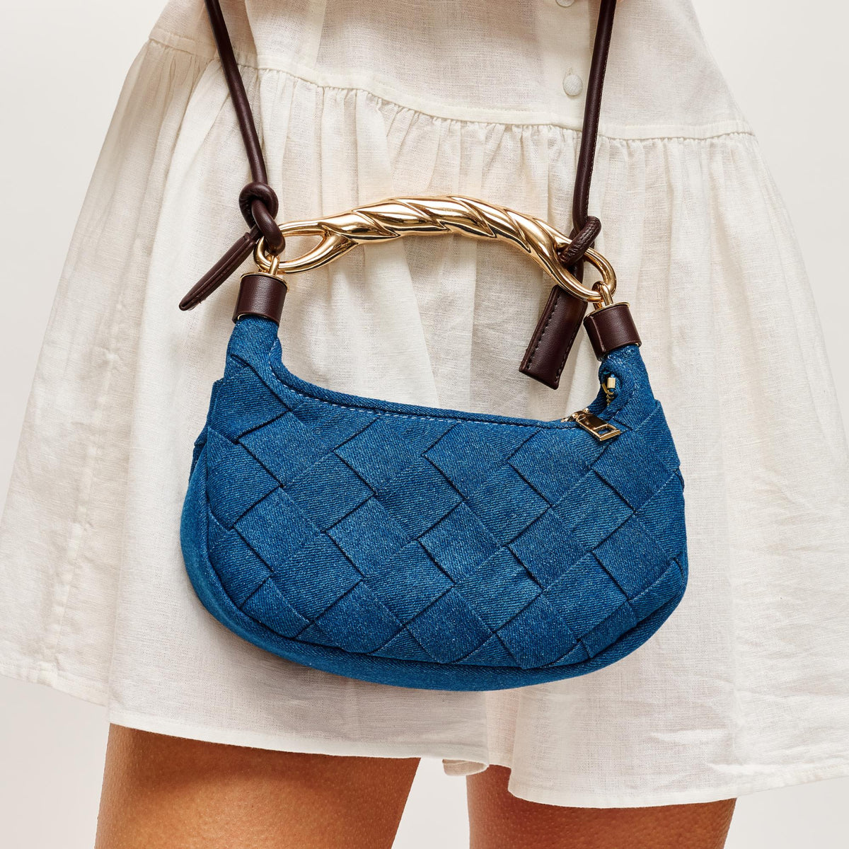 Woman wearing Denim Brown Urban Expressions Yvette Crossbody 840611143198 View 3 | Denim Brown