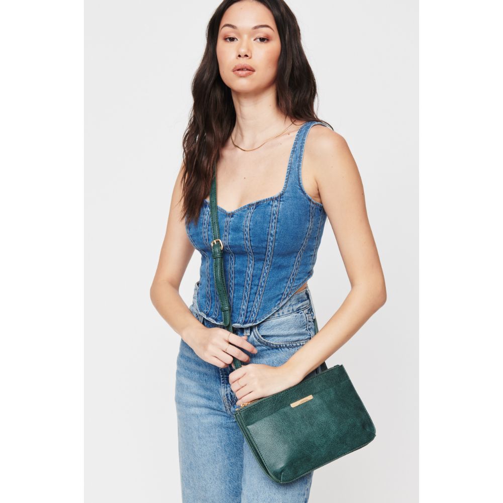 Woman wearing Emerald Urban Expressions Wyatt Crossbody 840611108722 View 2 | Emerald
