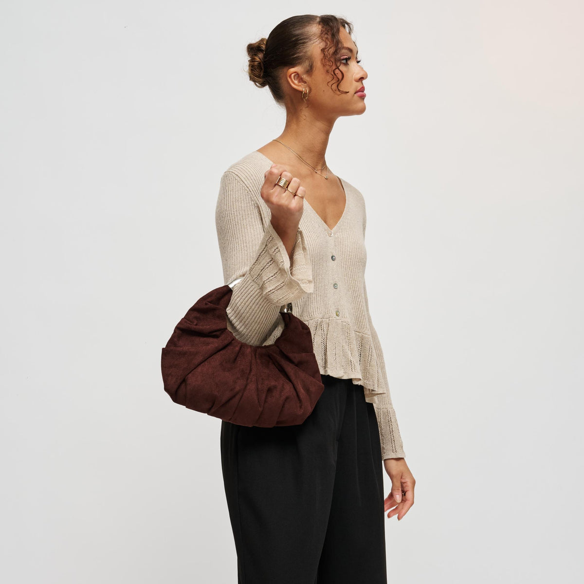 Woman wearing Coffee Urban Expressions Luxx - FS Clutch 840504212208 View 2 | Coffee