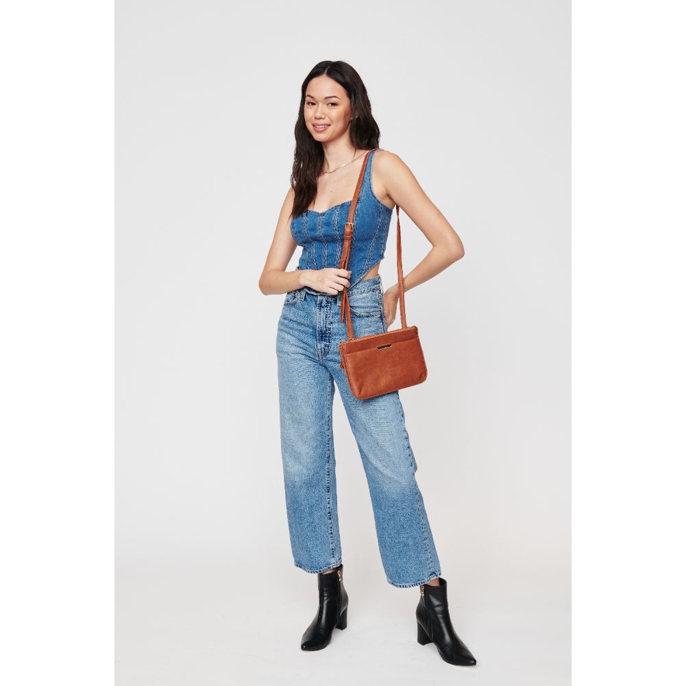 Woman wearing Tan Urban Expressions Wyatt Crossbody 840611108715 View 2 | Tan