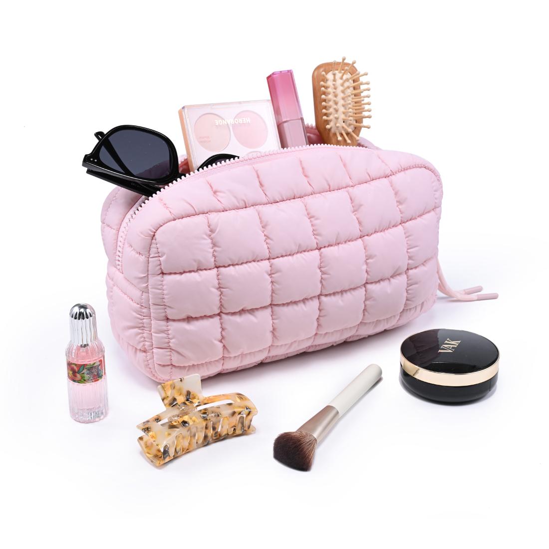 Woman wearing Blush Urban Essentials Cloud Nine - Puffer Cosmetic & Travel Organizer Pouch 840504211256 View 1 | Blush