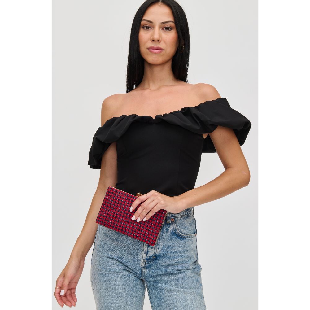 Woman wearing Red Urban Expressions Rosa Evening Bag 840611114235 View 3 | Red