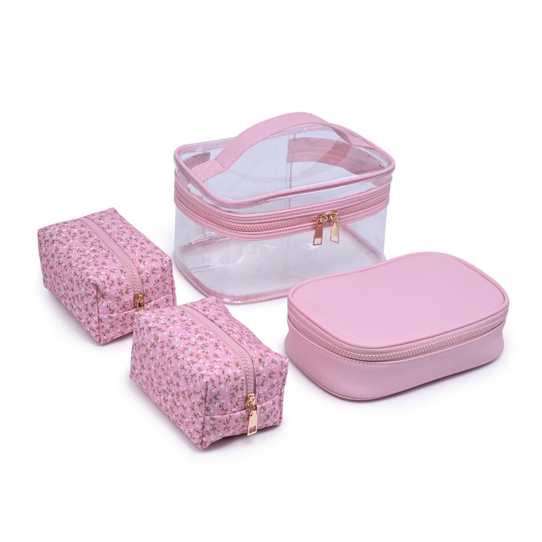 Woman wearing Dusty Rose Floral Urban Essentials Garden Glow - 4 Piece Train Case Set 840504215780 View 1 | Dusty Rose Floral