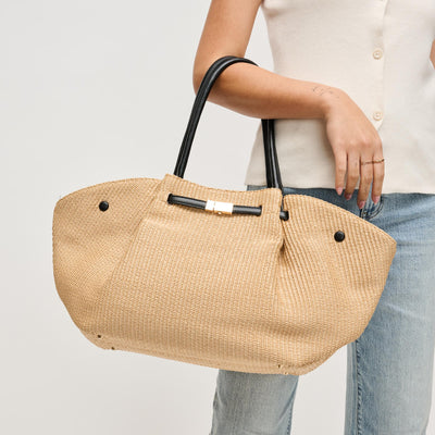 Woman wearing Natural Black Urban Expressions Kaia - Straw Tote 840504205897 View 1 | Natural Black