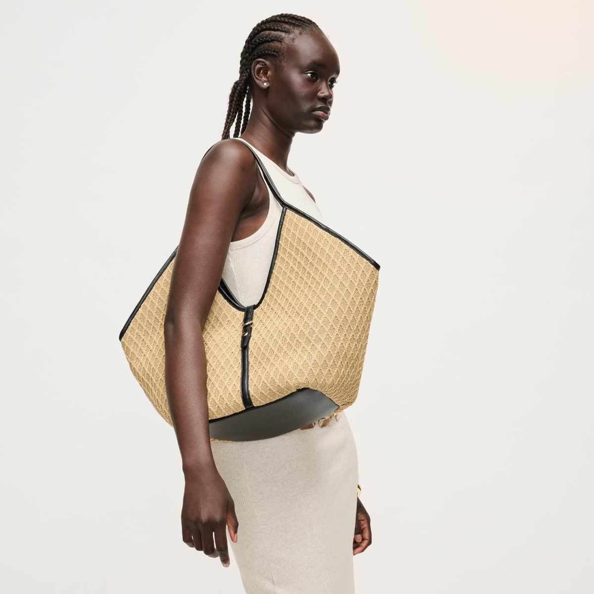 Woman wearing Natural Black Urban Expressions Cienna Tote 840504206412 View 2 | Natural Black