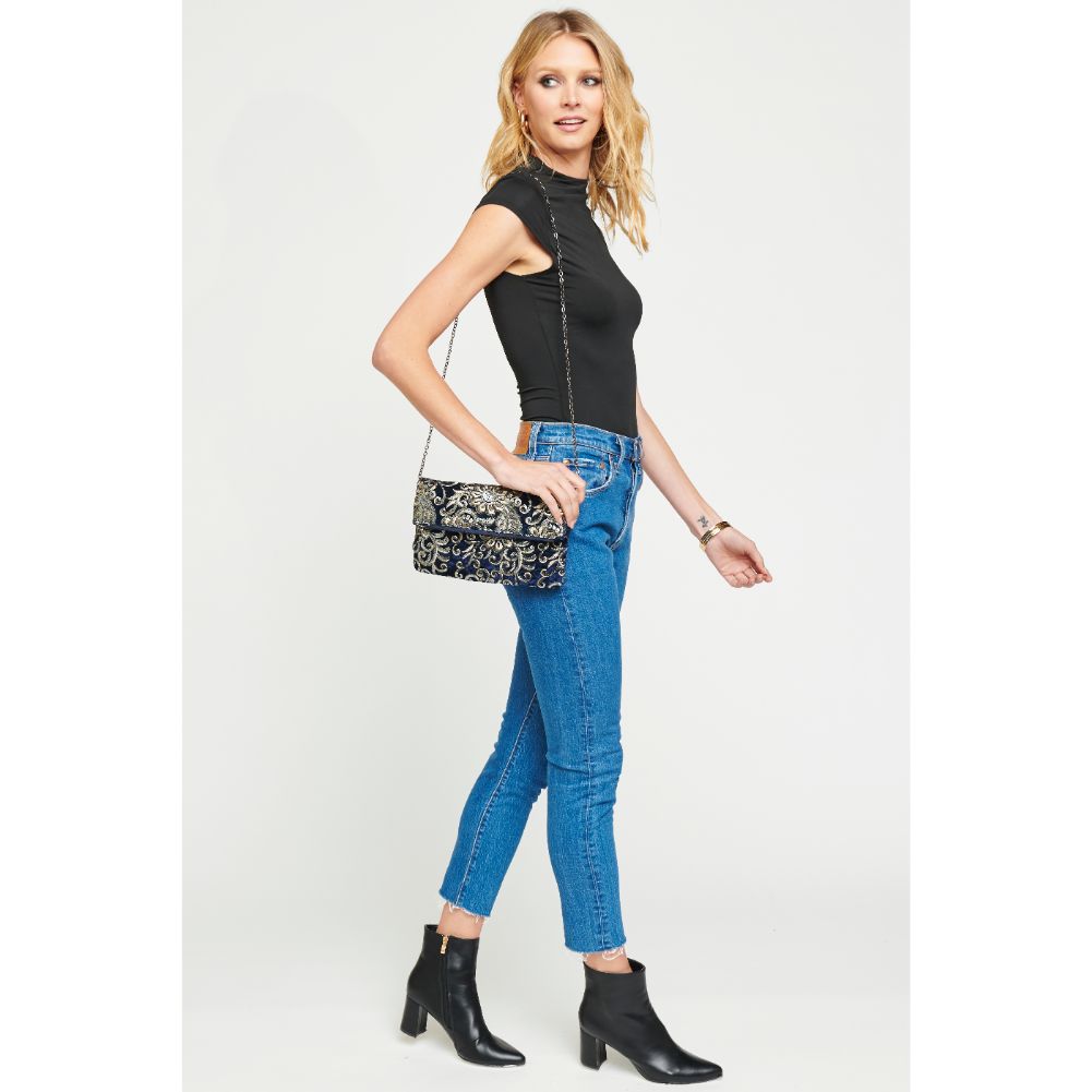 Woman wearing Navy Urban Expressions Rhapsody Clutch 840611139726 View 4 | Navy