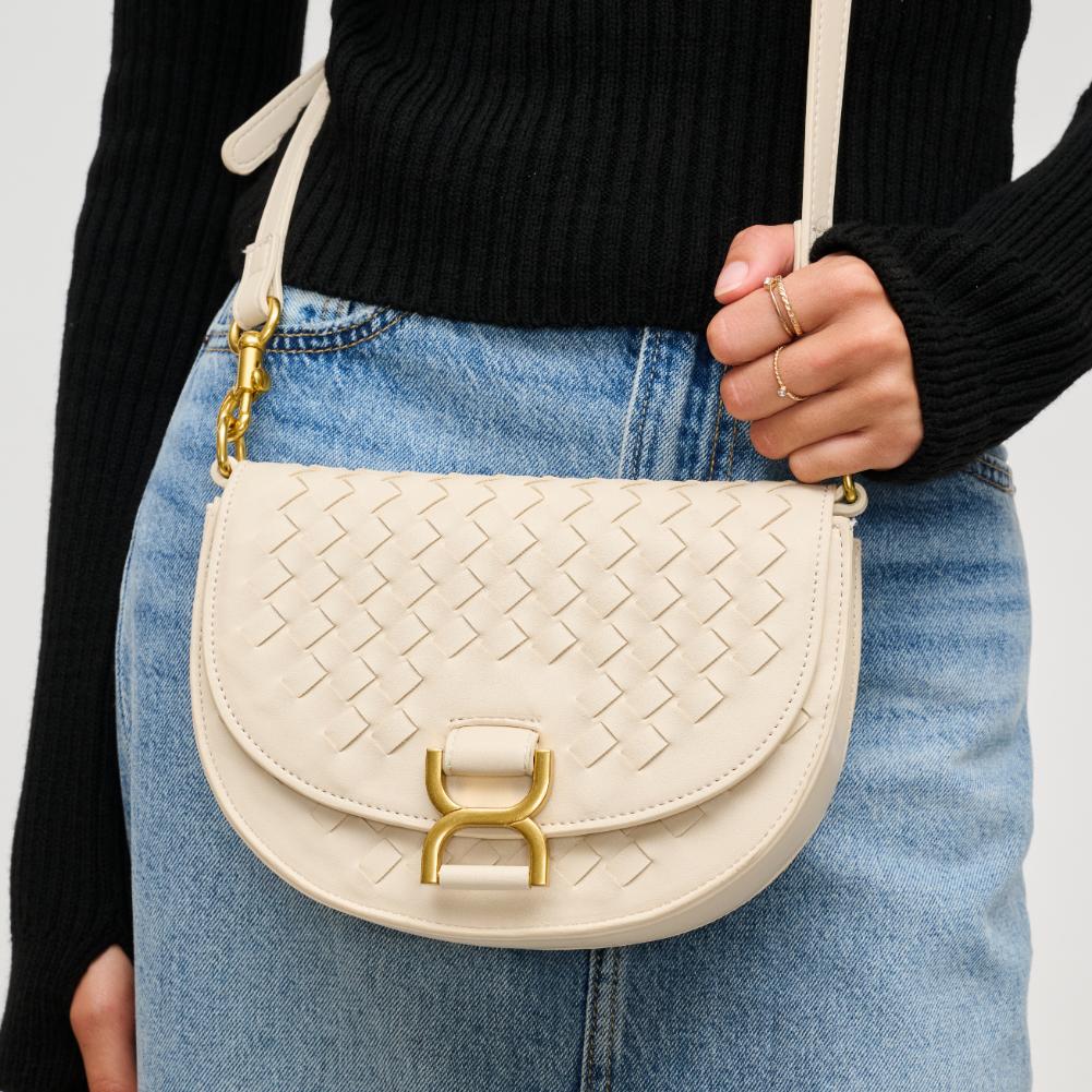 Woman wearing Oatmilk Urban Expressions Alise Crossbody 840611194015 View 4 | Oatmilk