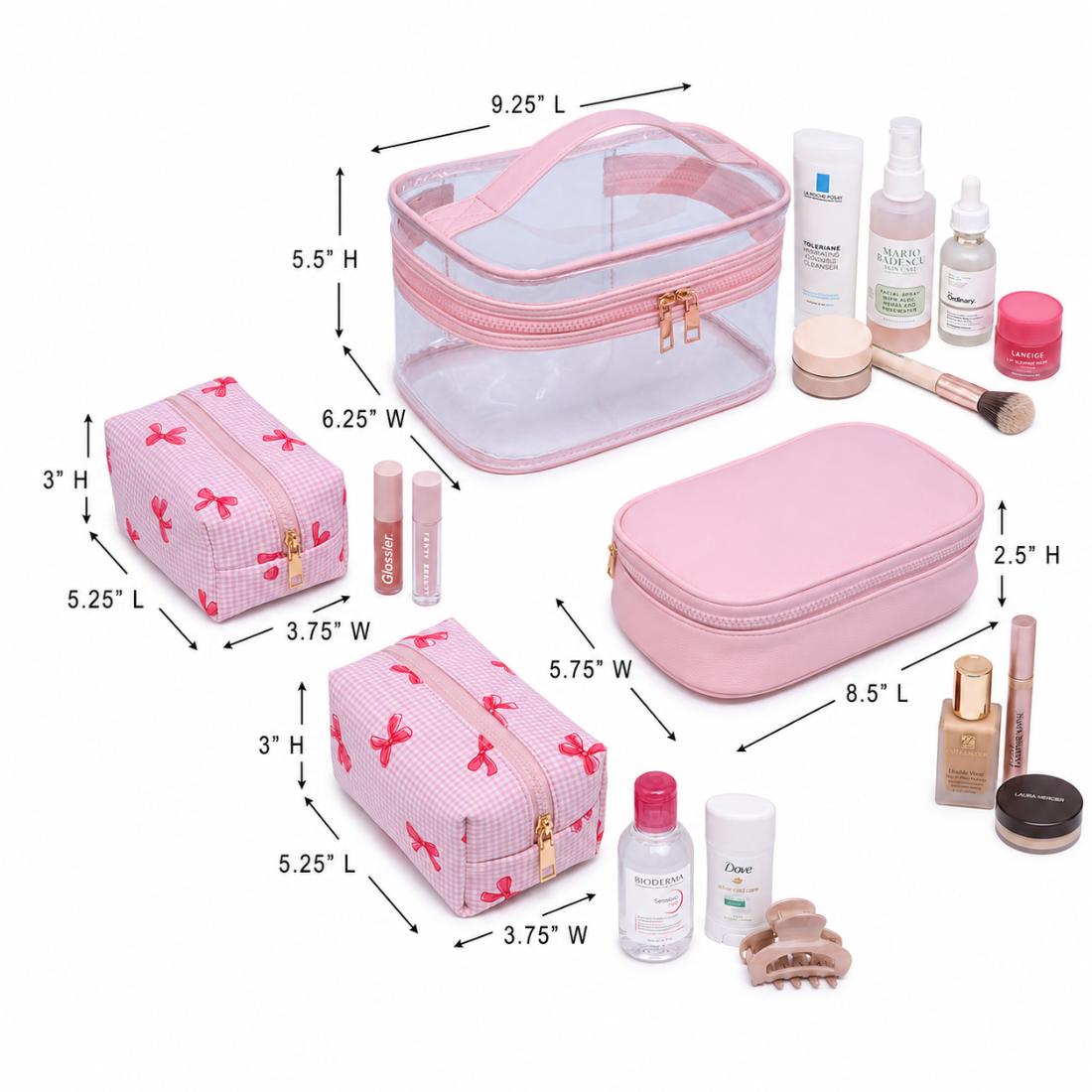Woman wearing Pink Bow Urban Essentials Bow & Tell - 4 Piece Train Case Set 840504215650 View 3 | Pink Bow
