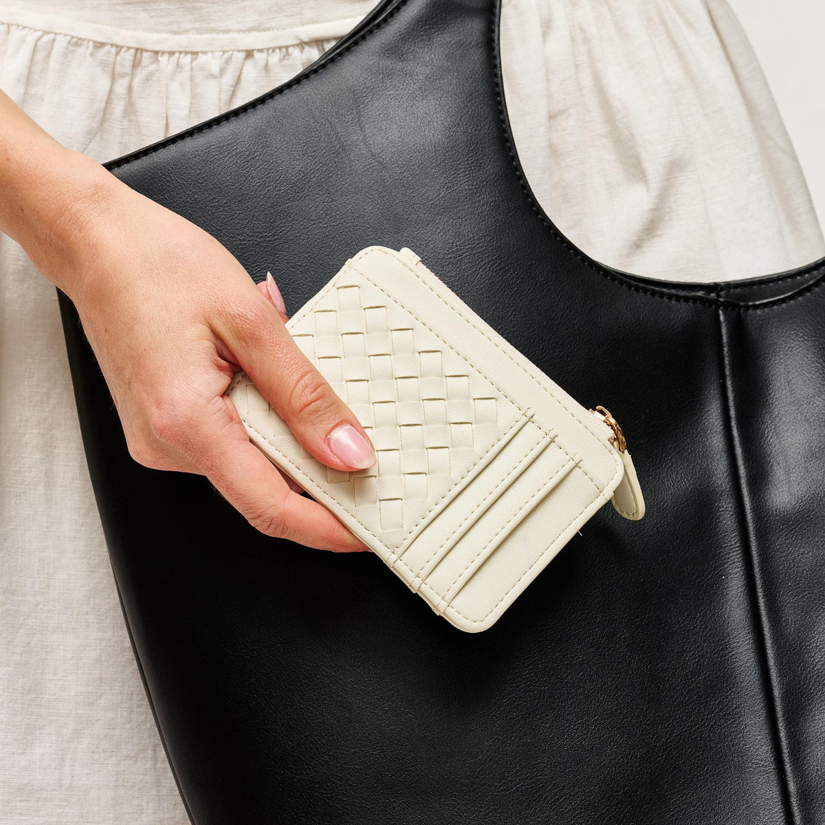 Woman wearing Ivory Urban Expressions Bryer Card Holder 840504207754 View 2 | Ivory
