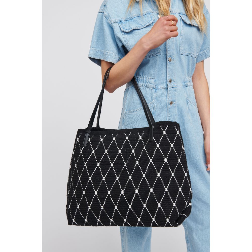 Woman wearing Black White Urban Expressions Pauline Tote 818209017954 View 4 | Black White
