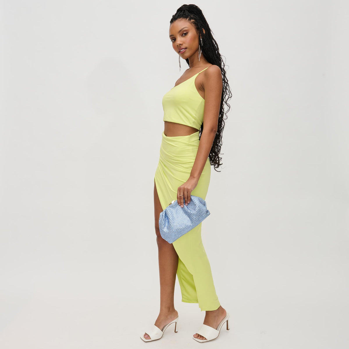 Woman wearing Sky Blue Urban Expressions Arielle Evening Bag 840611132758 View 3 | Sky Blue