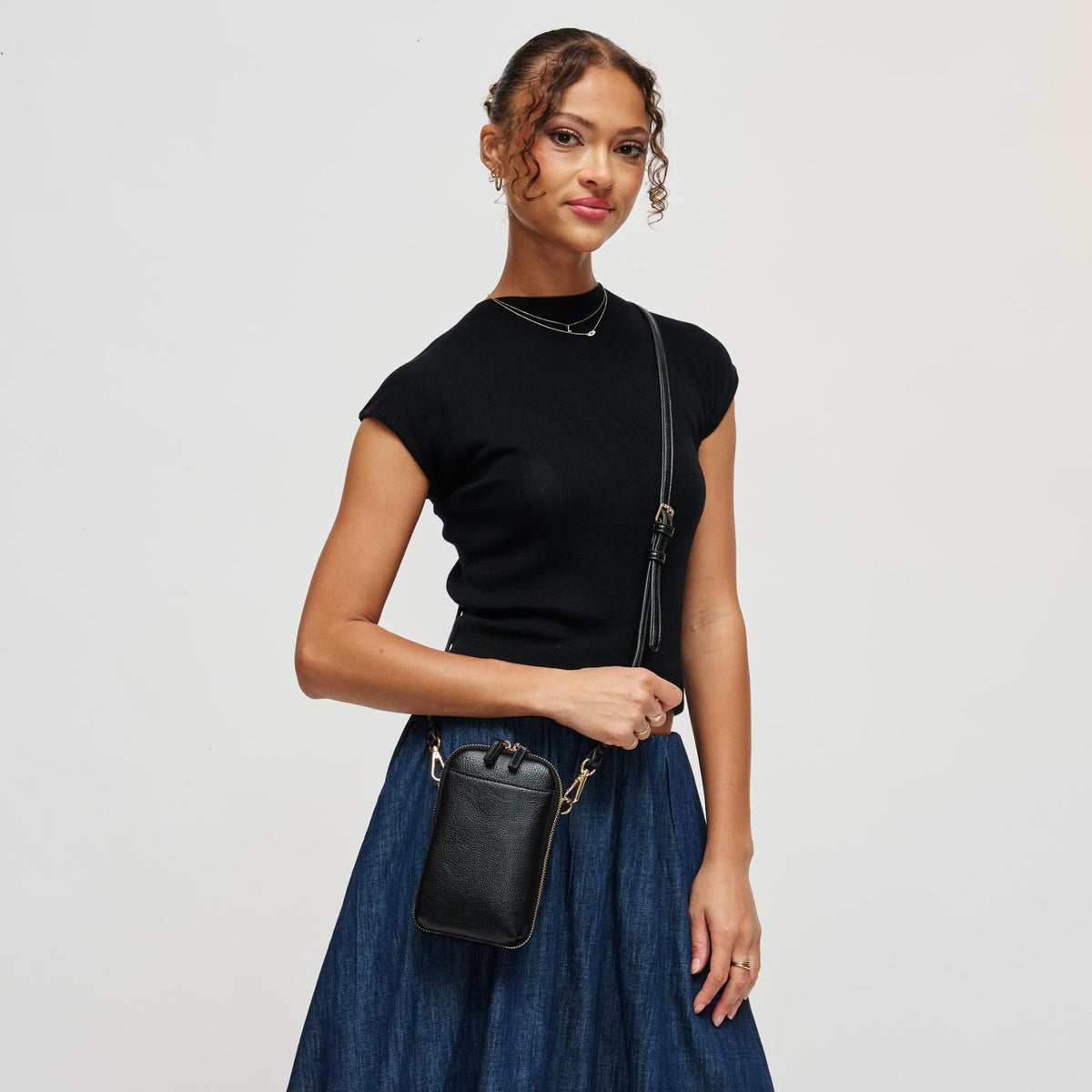 Woman wearing Black Urban Expressions Karen Cell Phone Crossbody 840504212765 View 2 | Black