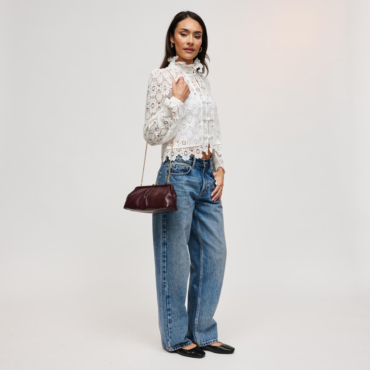 Woman wearing Burgundy Urban Expressions Kit Crossbody 840504212536 View 4 | Burgundy