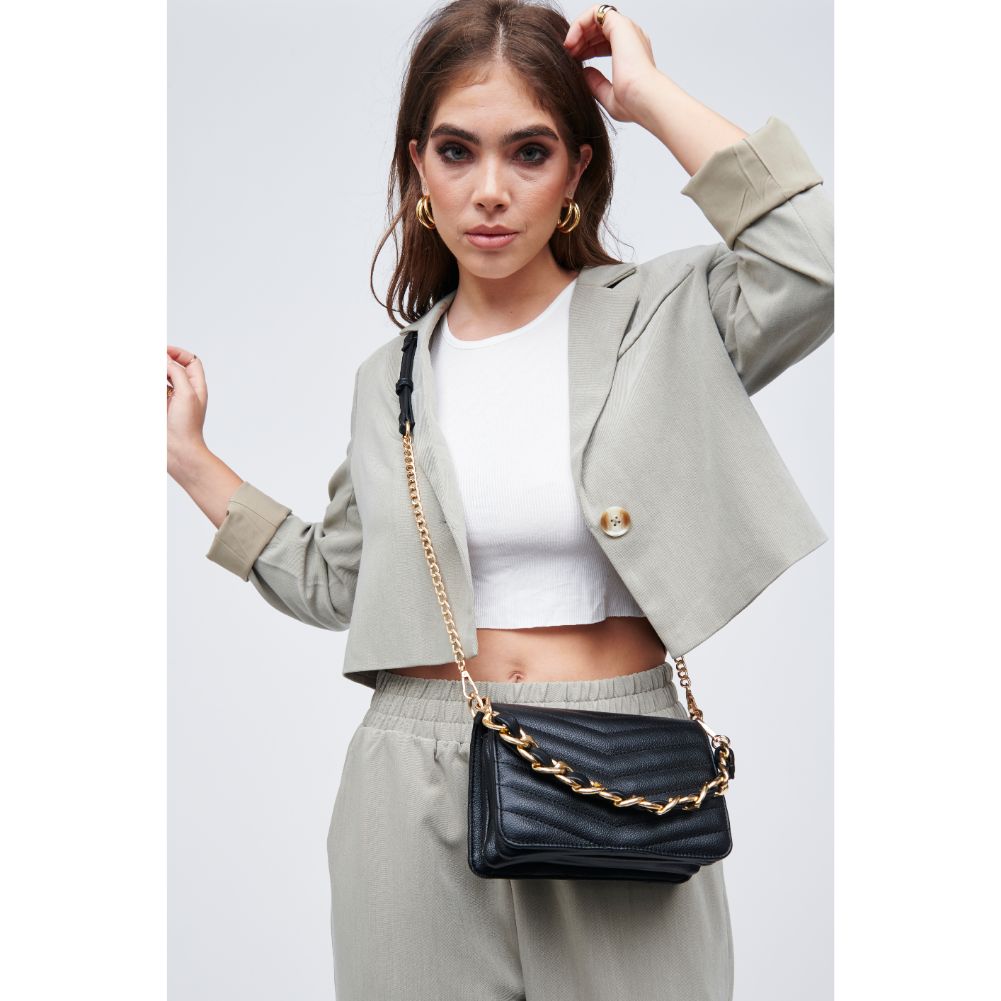 Woman wearing Black Urban Expressions Genny - Chevron Stitch Crossbody 818209011068 View 2 | Black