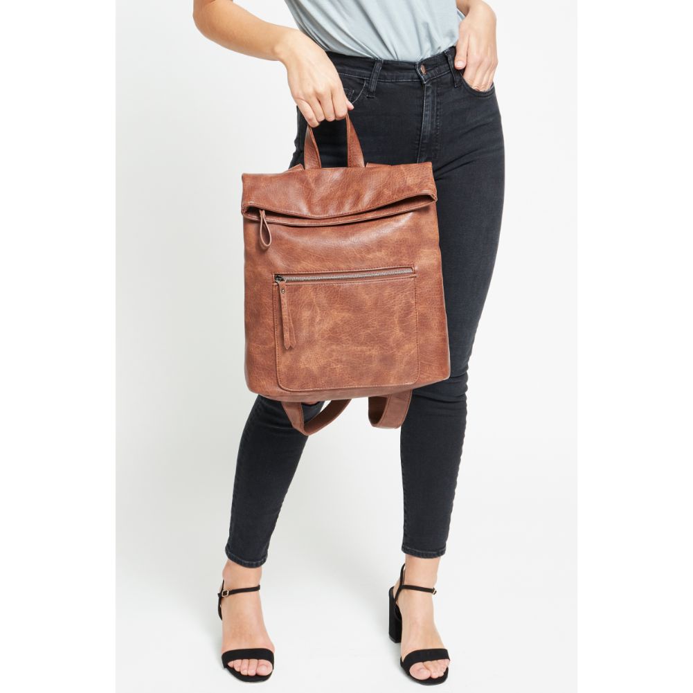Woman wearing Cognac Urban Expressions Lennon Backpack 840611134837 View 2 | Cognac
