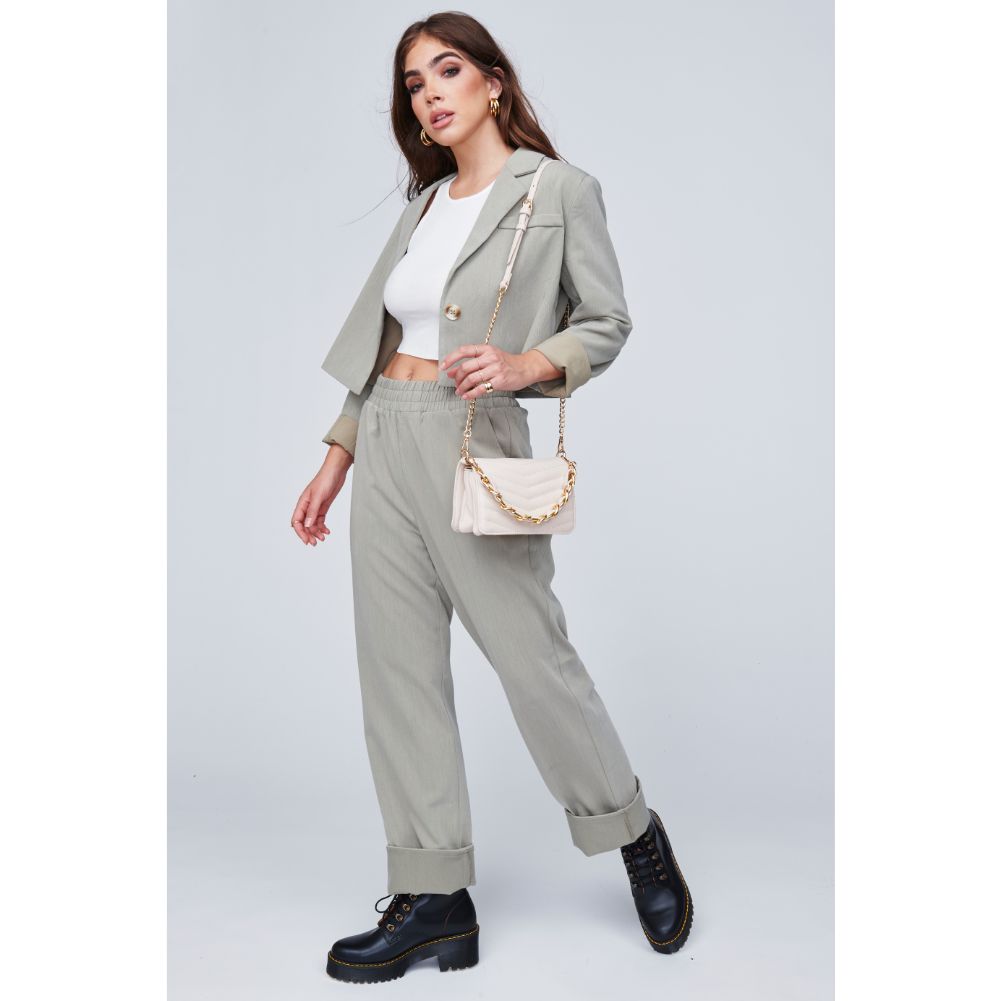 Woman wearing Oatmilk Urban Expressions Genny - Chevron Stitch Crossbody 818209011099 View 3 | Oatmilk