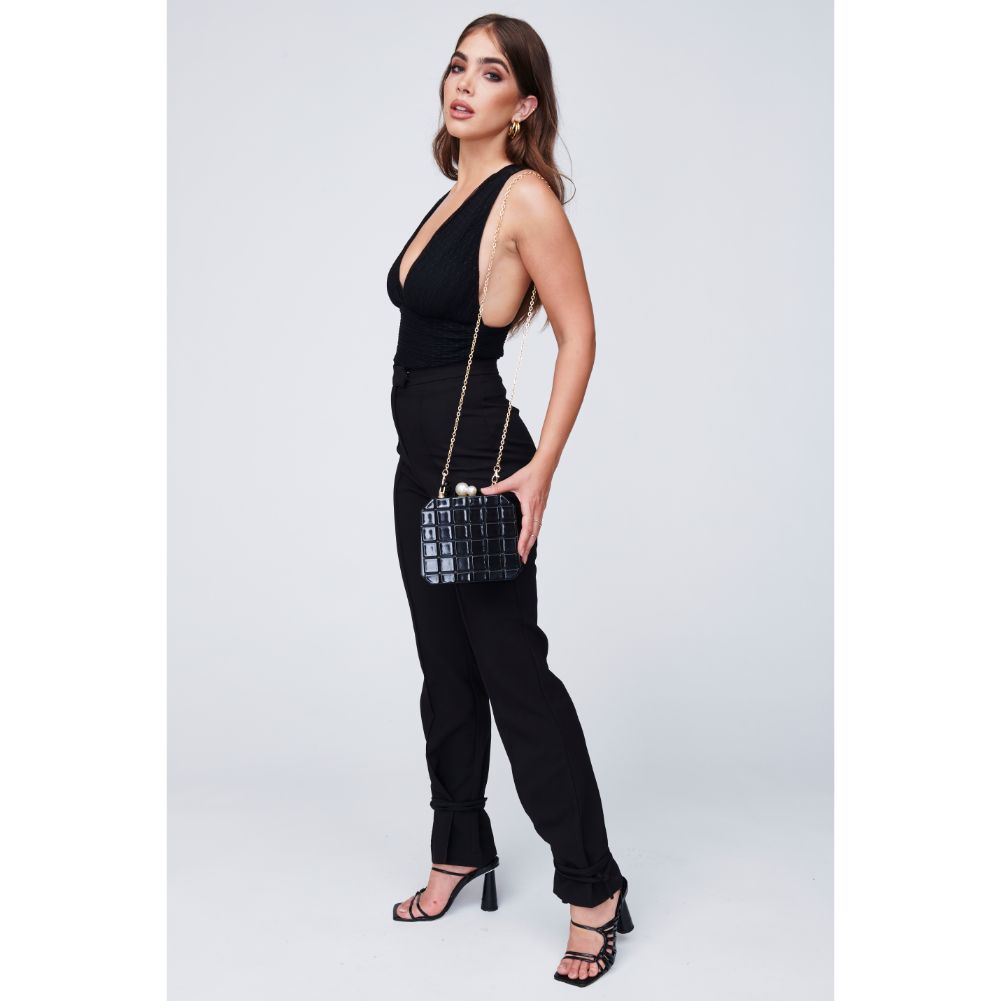 Woman wearing Black Urban Expressions Pearl Minaudiere 818209010542 View 2 | Black
