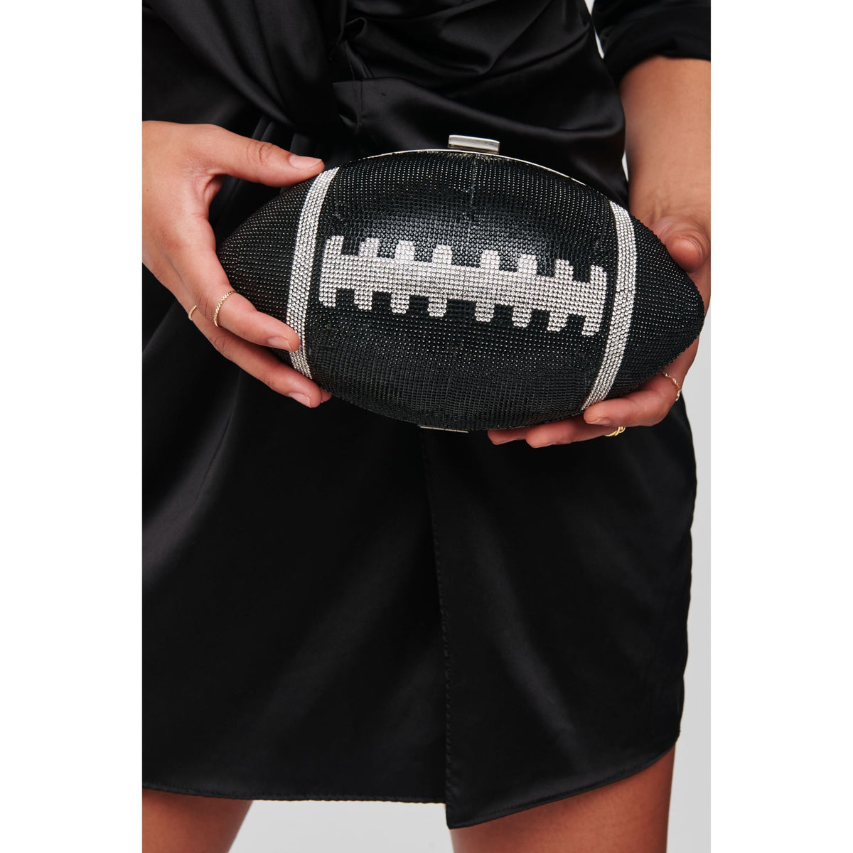 Woman wearing Black Silver Urban Expressions Robbie Evening Bag 818209012263 View 1 | Black Silver
