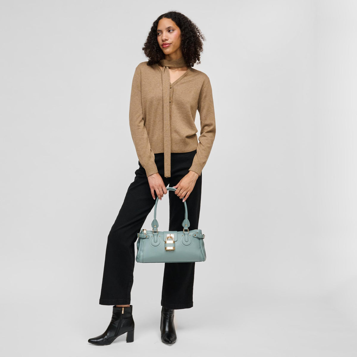 Woman wearing Dusty Blue Urban Expressions Moda Satchel 840504211676 View 4 | Dusty Blue