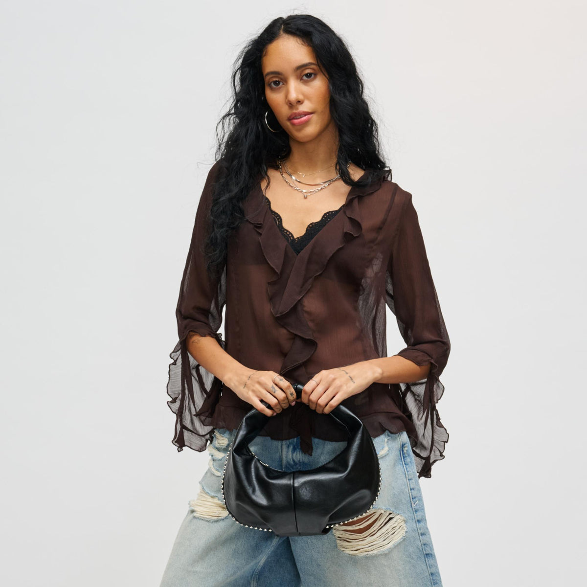 Woman wearing Black Urban Expressions Porsha Clutch 840611199256 View 2 | Black