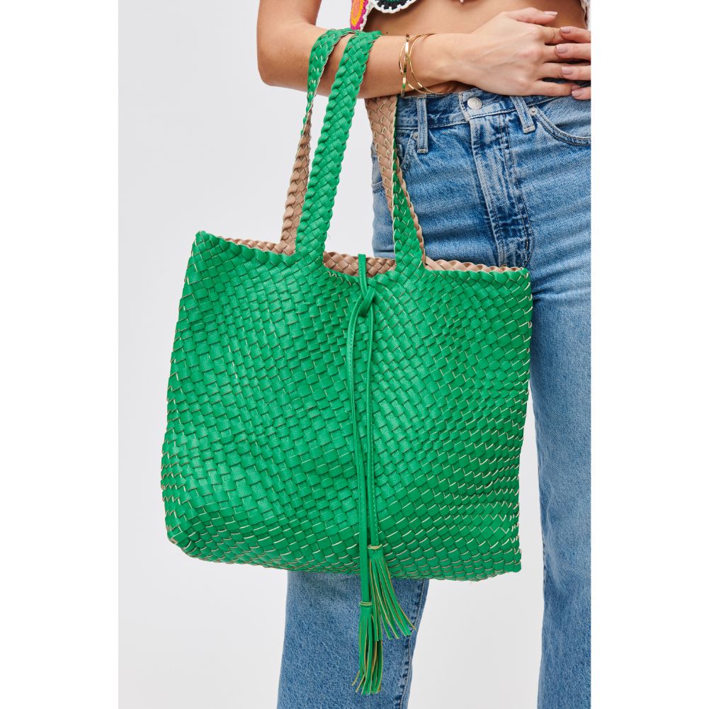 Woman wearing Green Natural Urban Expressions Wilhelmina Tote 840611106650 View 4 | Green Natural