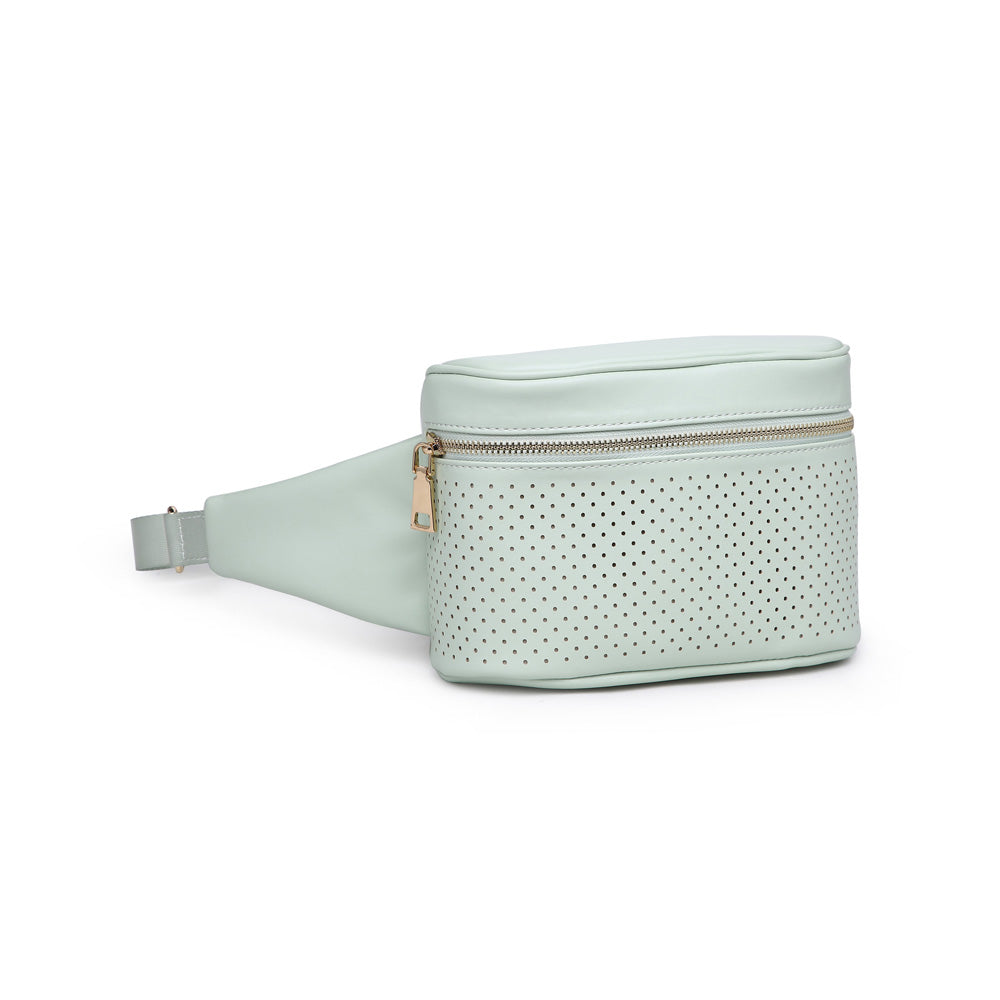Woman wearing Mint Urban Expressions Hawthorn - Perforated Belt Bag NA-840611158635 View 6 | Mint