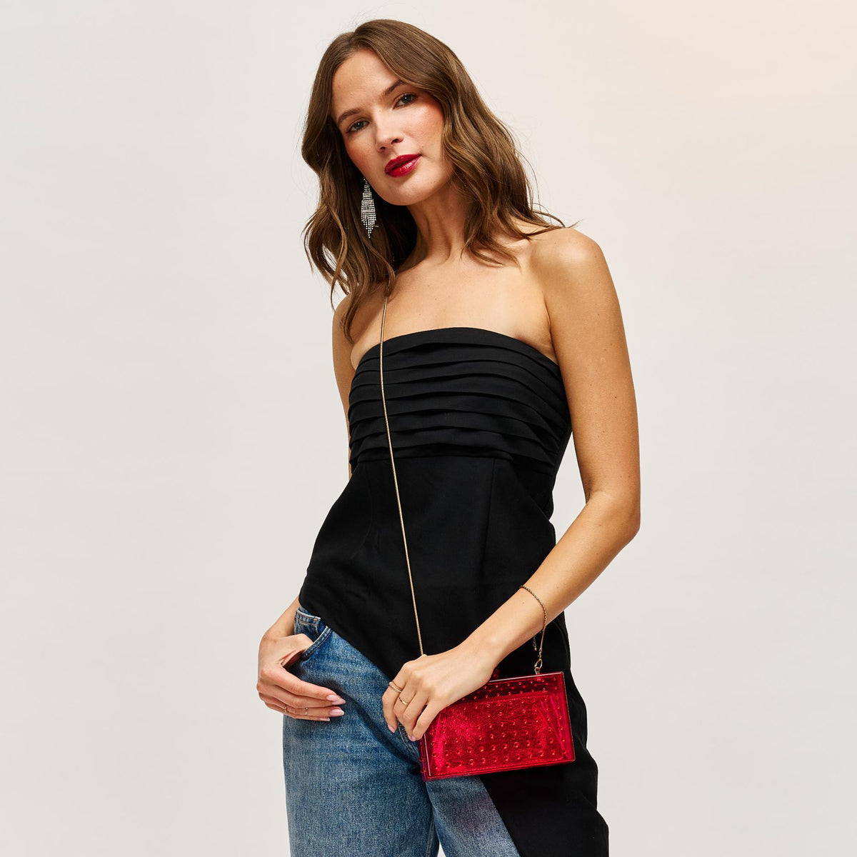 Woman wearing Magenta Urban Expressions Melisha Evening Bag 840611112255 View 3 | Magenta