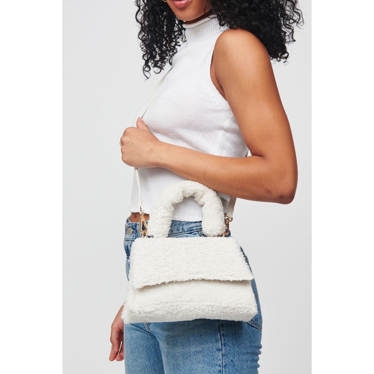 Woman wearing Ivory Urban Expressions Merino Top Handle 818209012294 View 1 | Ivory