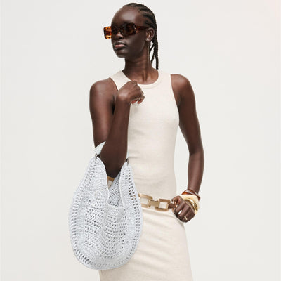 Woman wearing Ice Blue Urban Expressions Camden Hobo 840504204517 View 1 | Ice Blue