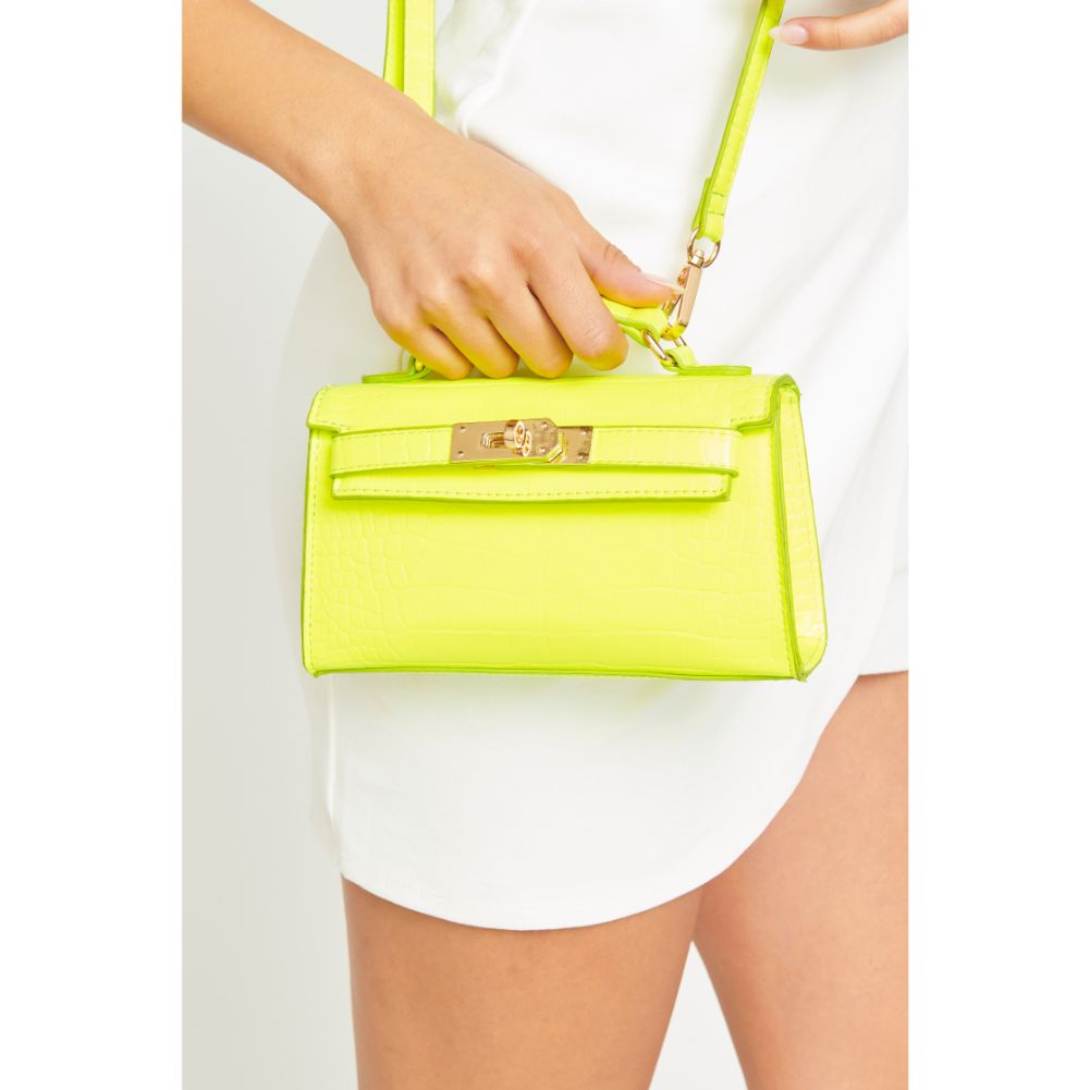 Woman wearing Neon Yellow Urban Expressions Georgina Croc Crossbody 840611171948 View 2 | Neon Yellow