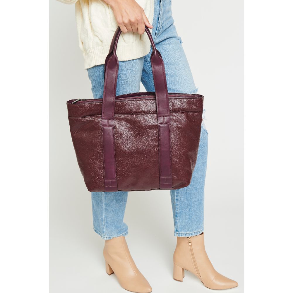 Woman wearing Eggplant Urban Expressions Finn Texture Tote NA-840611156594 View 2 | Eggplant